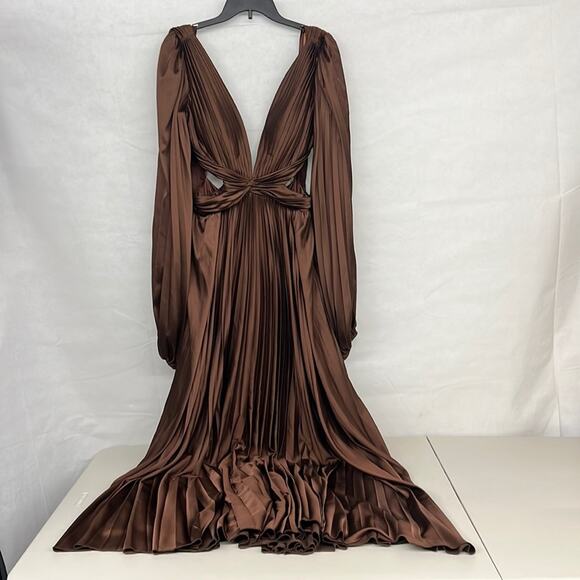 RTR Ieena Mac Duggal Sz 2 Long Sleeve Formal Gown Floor Length Chocolate Brown - Picture 4 of 12
